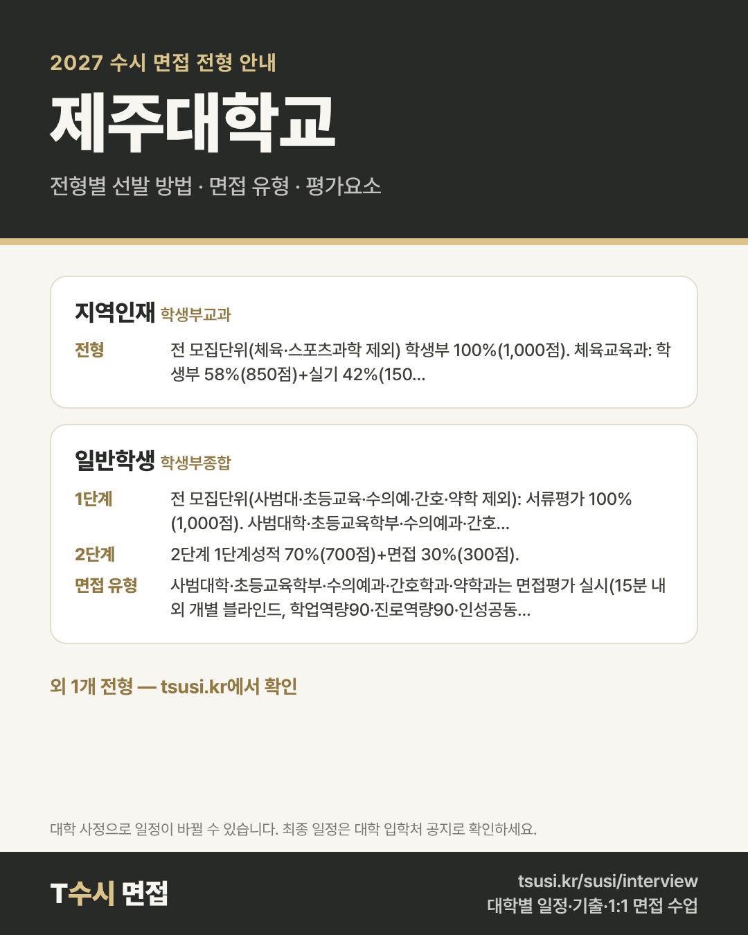 제주대학교 2027 수시 면접 전형 안내 — 전형별 1단계·2단계 선발 방법, 면접 유형, 평가요소